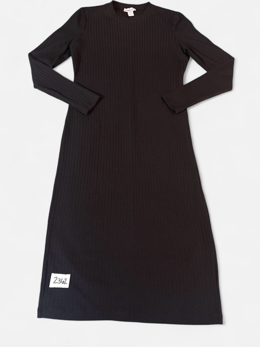 Calvin Klein Black Ribbed Long-Sleeve Maxi Dress